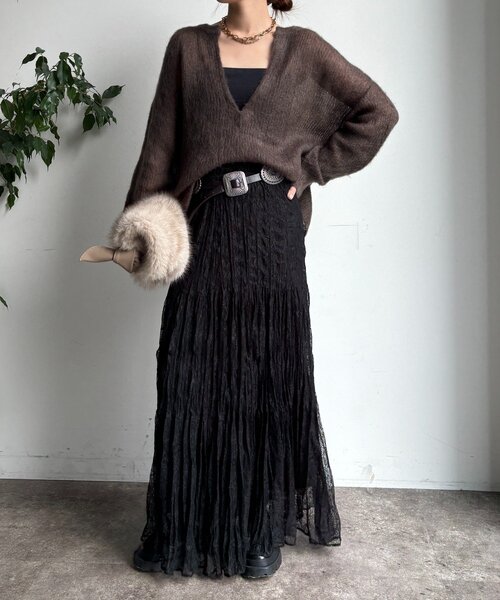 DouDou(ドゥドゥ)の「【新色追加】起毛モヘヤスキッパープルオーバー(ニット/セーター・レディース・ブルー系その他/ベージュ/ブラウン/イエロー/チャコールグレー・FREE)」の14枚目の写真