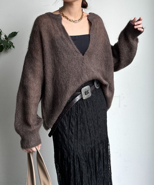 DouDou(ドゥドゥ)の「【新色追加】起毛モヘヤスキッパープルオーバー(ニット/セーター・レディース・ブルー系その他/ベージュ/ブラウン/イエロー/チャコールグレー・FREE)」の16枚目の写真