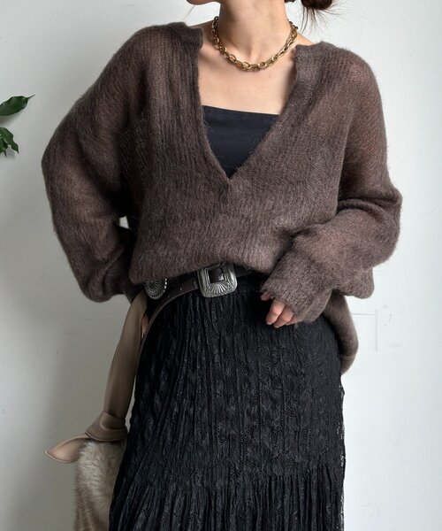 DouDou(ドゥドゥ)の「【新色追加】起毛モヘヤスキッパープルオーバー(ニット/セーター・レディース・ブルー系その他/ベージュ/ブラウン/イエロー/チャコールグレー・FREE)」の17枚目の写真