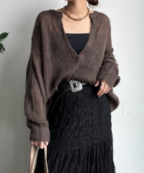 DouDou(ドゥドゥ)の「【新色追加】起毛モヘヤスキッパープルオーバー(ニット/セーター・レディース・ブルー系その他/ベージュ/ブラウン/イエロー/チャコールグレー・FREE)」の18枚目の写真