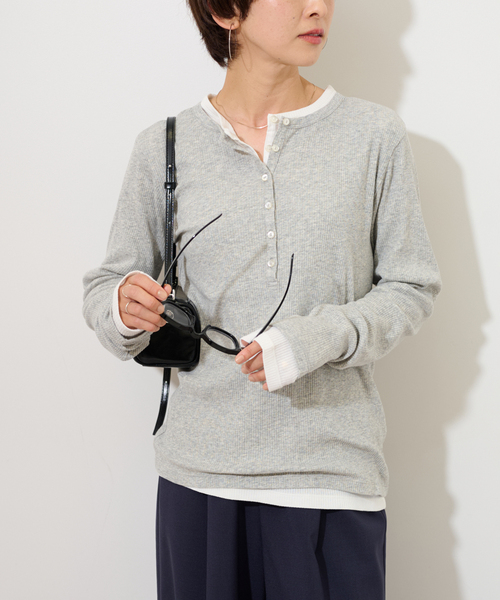 【試着のみ新品】ソフトテレコヘンリープルオーバー／バーガンディ セール】《追加》ソフトテレコヘンリープルオーバー（Tシャツ