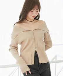 キラキラモールダブルジップニット