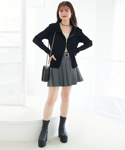 MAJESTIC LEGON(マジェスティックレゴン)の「キラキラモールダブルジップニット(ニット/セーター・レディース・アイボリー/ピンクベージュ/ブラック・MEDIUM)」の4枚目の写真