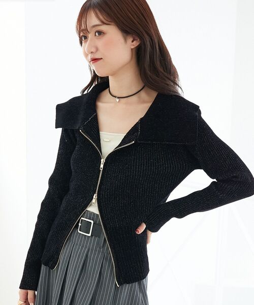 MAJESTIC LEGON(マジェスティックレゴン)の「キラキラモールダブルジップニット(ニット/セーター・レディース・アイボリー/ピンクベージュ/ブラック・MEDIUM)」の8枚目の写真