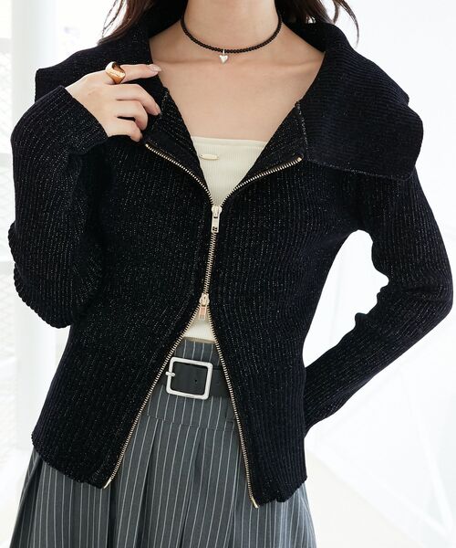 MAJESTIC LEGON(マジェスティックレゴン)の「キラキラモールダブルジップニット(ニット/セーター・レディース・アイボリー/ピンクベージュ/ブラック・MEDIUM)」の10枚目の写真