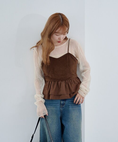 Kastane（カスタネ）の「ランダムチュールメローTEE（Tシャツ/カットソー・レディース・アイボリー/チャコールグレー/ブラウン・FREE）」の20枚目の写真