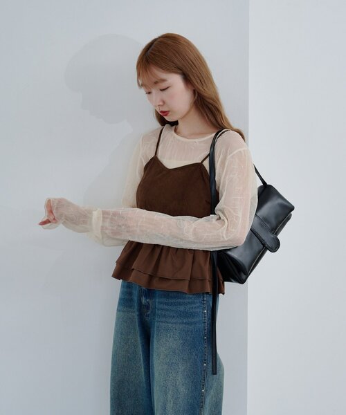 Kastane（カスタネ）の「ランダムチュールメローTEE（Tシャツ/カットソー・レディース・アイボリー/チャコールグレー/ブラウン・FREE）」の21枚目の写真