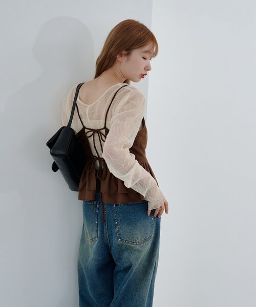 Kastane（カスタネ）の「ランダムチュールメローTEE（Tシャツ/カットソー・レディース・アイボリー/チャコールグレー/ブラウン・FREE）」の22枚目の写真