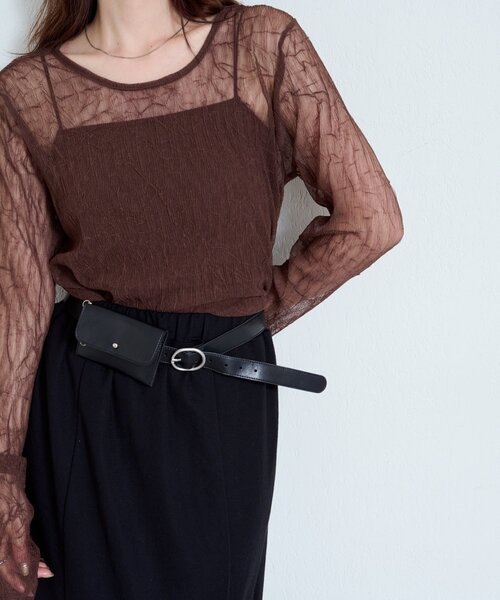 Kastane（カスタネ）の「ランダムチュールメローTEE（Tシャツ/カットソー・レディース・アイボリー/チャコールグレー/ブラウン・FREE）」の5枚目の写真