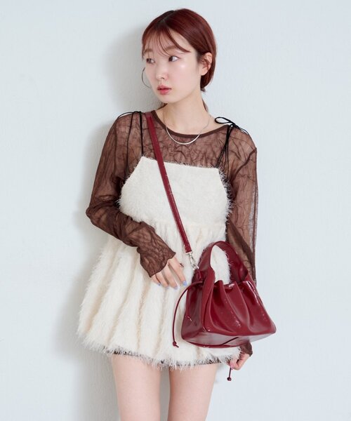 Kastane（カスタネ）の「ランダムチュールメローTEE（Tシャツ/カットソー・レディース・アイボリー/チャコールグレー/ブラウン・FREE）」の12枚目の写真