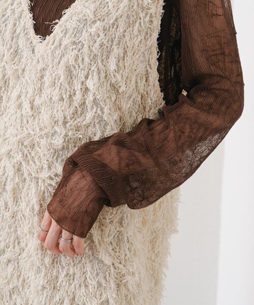 Kastane（カスタネ）の「ランダムチュールメローTEE（Tシャツ/カットソー・レディース・アイボリー/チャコールグレー/ブラウン・FREE）」の15枚目の写真