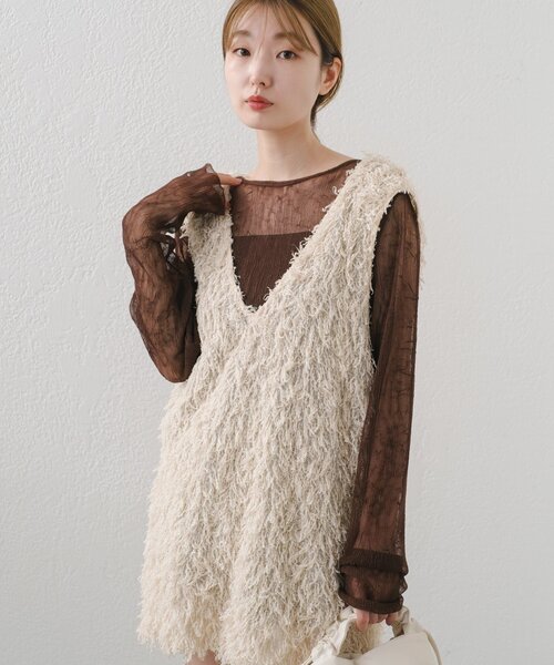 Kastane（カスタネ）の「ランダムチュールメローTEE（Tシャツ/カットソー・レディース・アイボリー/チャコールグレー/ブラウン・FREE）」の16枚目の写真