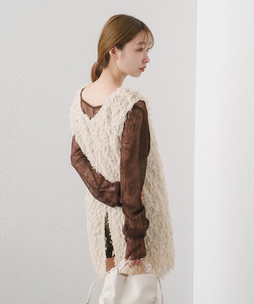 Kastane（カスタネ）の「ランダムチュールメローTEE（Tシャツ/カットソー・レディース・アイボリー/チャコールグレー/ブラウン・FREE）」の17枚目の写真