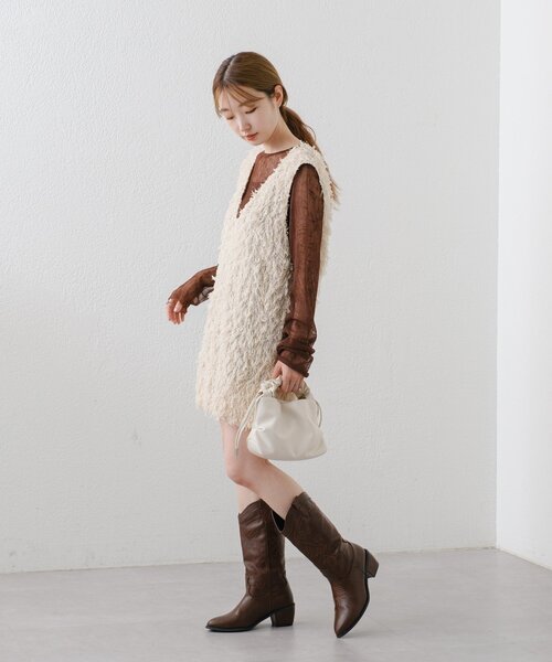 Kastane（カスタネ）の「ランダムチュールメローTEE（Tシャツ/カットソー・レディース・アイボリー/チャコールグレー/ブラウン・FREE）」の18枚目の写真