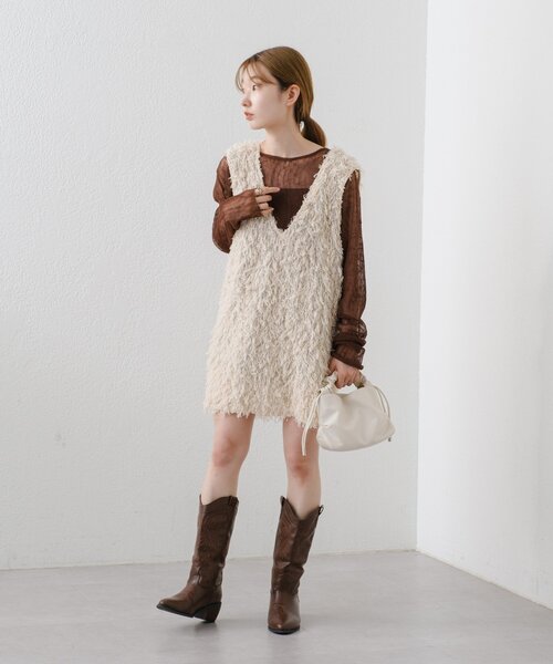 Kastane（カスタネ）の「ランダムチュールメローTEE（Tシャツ/カットソー・レディース・アイボリー/チャコールグレー/ブラウン・FREE）」の19枚目の写真