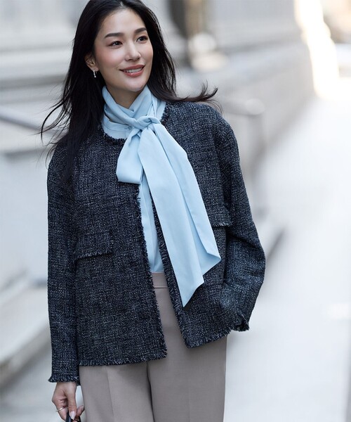 ライトブッチャーツイード ノーカラージャケット（ノーカラー