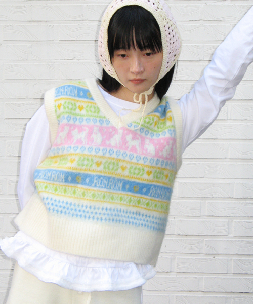 RONRON(ロンロン)の「KITTY RONRON FAIR ISLE KNIT VEST IVORY(ベスト・レディース・その他・FREE)」の4枚目の写真