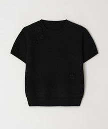 HANDMADE FLOWER SHORT SLEEVE KNIT BLACK