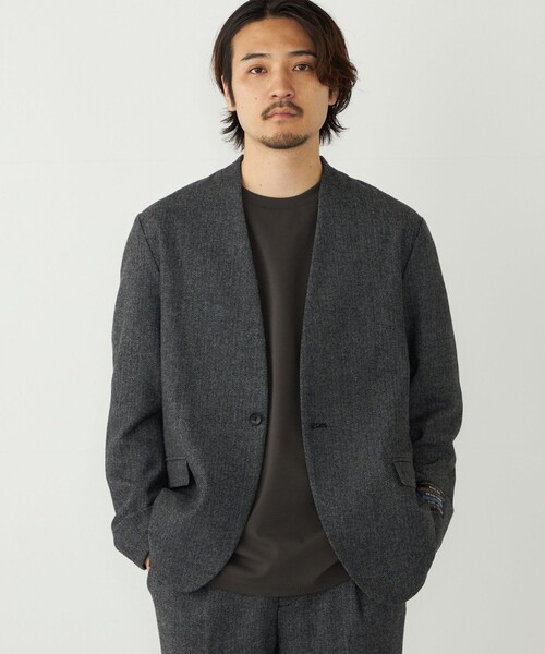 SHIPS Colors:T/W ツイード ノーカラー ジャケット(セットアップ対応