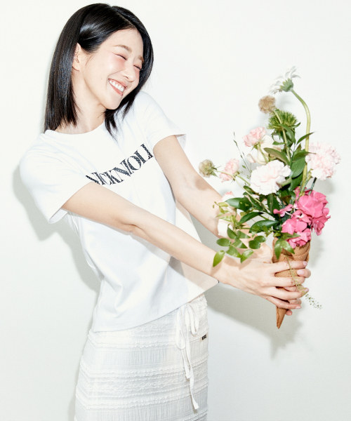 NICK&NICOLE(ニックアンドニコール)の「NICOLE DOT LETTERING SLIM TOP_WHITE(Tシャツ/カットソー・レディース・その他・FREE)」の2枚目の写真