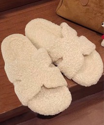 ボア フラットサンダル 秋 冬