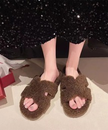 ボア フラットサンダル 秋 冬