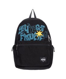IUGAMAKARAS（イウガマカラス）の「Printed Twill Pocket Backpack (Black)（バックパック/リュック）」
