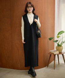 wool blend deep neck sleeveless dress /ウールブレンドディープネックノースリーブワンピース