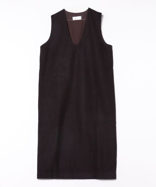 LAULEN（ローレン）の「wool blend deep neck sleeveless dress /ウールブレンドディープネックノースリーブワンピース（ジャンパースカート・レディース・ブラック/チャコールグレー/ワインレッド・FREE）」の3枚目の写真