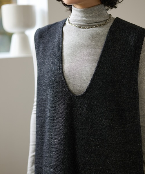 LAULEN（ローレン）の「wool blend deep neck sleeveless dress /ウールブレンドディープネックノースリーブワンピース（ジャンパースカート・レディース・ブラック/チャコールグレー/ワインレッド・FREE）」の12枚目の写真