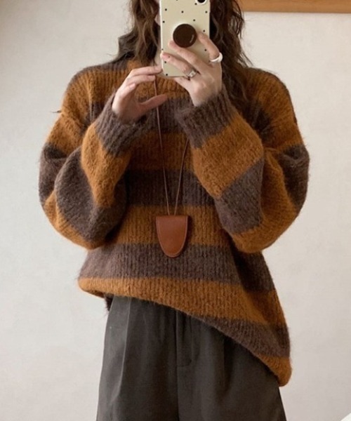 LAC-VERT（ラック・ヴェール）の「オーバーサイズボーダーニット（ニット/セーター・レディース・グレー/ブルー/ホワイト/ブラウン・FREE）」の10枚目の写真