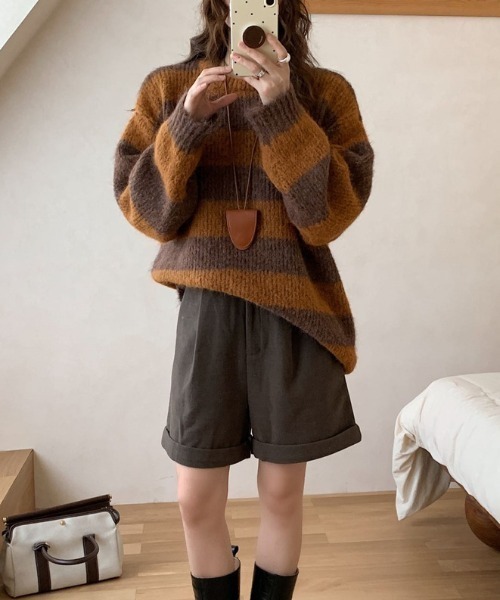 LAC-VERT（ラック・ヴェール）の「オーバーサイズボーダーニット（ニット/セーター・レディース・グレー/ブルー/ホワイト/ブラウン・FREE）」の12枚目の写真