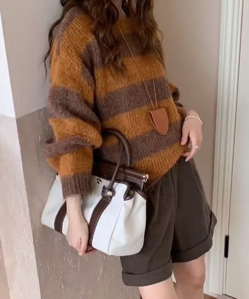 LAC-VERT（ラック・ヴェール）の「オーバーサイズボーダーニット（ニット/セーター・レディース・グレー/ブルー/ホワイト/ブラウン・FREE）」の13枚目の写真