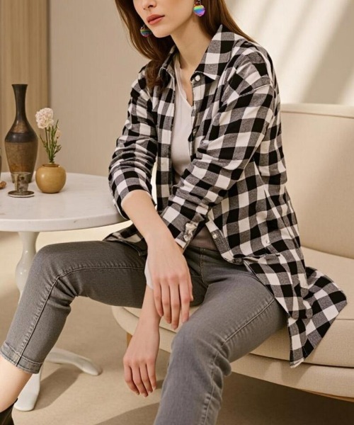 cammie(キャミー)の「チェックシャツ(シャツ/ブラウス・レディース・イエロー/ベージュ/ブラック×ホワイト/レッド・M/L)」の16枚目の写真