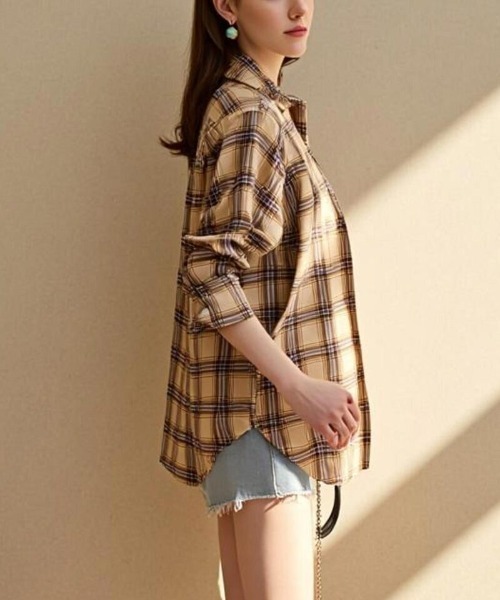 cammie(キャミー)の「チェックシャツ(シャツ/ブラウス・レディース・イエロー/ベージュ/ブラック×ホワイト/レッド・M/L)」の19枚目の写真