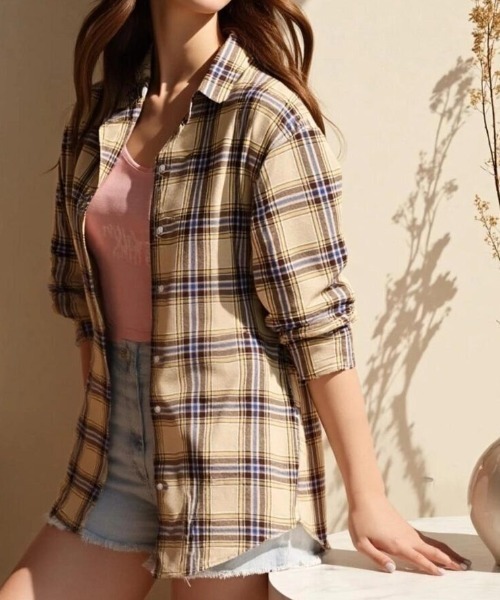 cammie(キャミー)の「チェックシャツ(シャツ/ブラウス・レディース・イエロー/ベージュ/ブラック×ホワイト/レッド・M/L)」の13枚目の写真