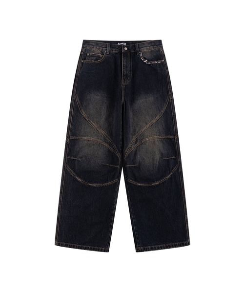 SUPPLIER(サプライヤー)の「デニム|Switching Pierced Baggy Jeans|SUPPLIER(デニムパンツ・メンズ・ブラック/ブルー・SMALL/MEDIUM/LARGE/X-LARGE)」の2枚目の写真