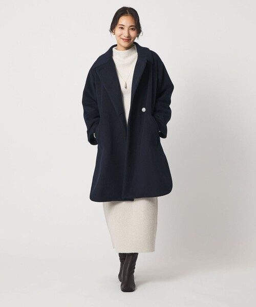 A DAY IN THE LIFE UNITED ARROWS(アデイインザライフユナイテッドアローズ)の「ニットビーバー ステンカラーコート <A DAY IN THE LIFE>(ステンカラーコート・レディース・ナチュラル/その他1/ネイビー・FREE)」の5枚目の写真