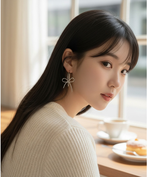 Burner(バーナー)の「【Sonu jewelry(ソヌジュエリー)】リボンモチーフ ワイドフープピアス oku-pier22-5【RBTS】(ピアス(両耳用)・レディース・シルバー・FREE)」の2枚目の写真