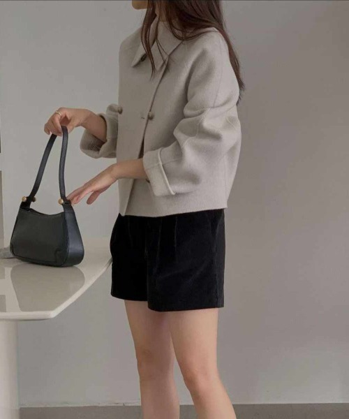 襟付きダブルブレストショートメルトンジャケット（ピーコート