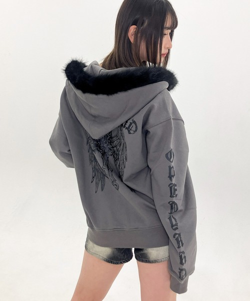 OY(オーワイ)の「『OY/オーワイ』GOTHIC CROSS FAUX FUR HOODIE ZIP UP/ゴシッククロス ファーフードパーカー(パーカー・レディース・ブラック/グレー・M/L)」の16枚目の写真