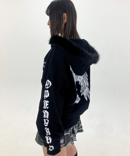 セール】『OY/オーワイ』GOTHIC CROSS FAUX FUR HOODIE ZIP UP