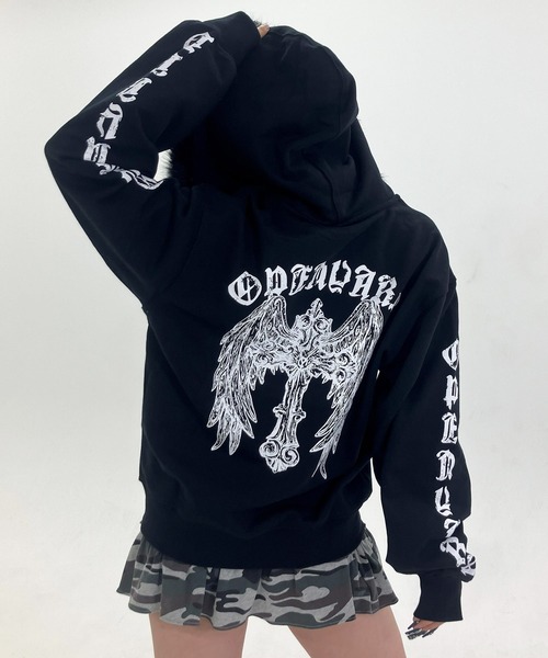OY(オーワイ)の「『OY/オーワイ』GOTHIC CROSS FAUX FUR HOODIE ZIP UP/ゴシッククロス ファーフードパーカー(パーカー・レディース・ブラック/グレー・M/L)」の10枚目の写真
