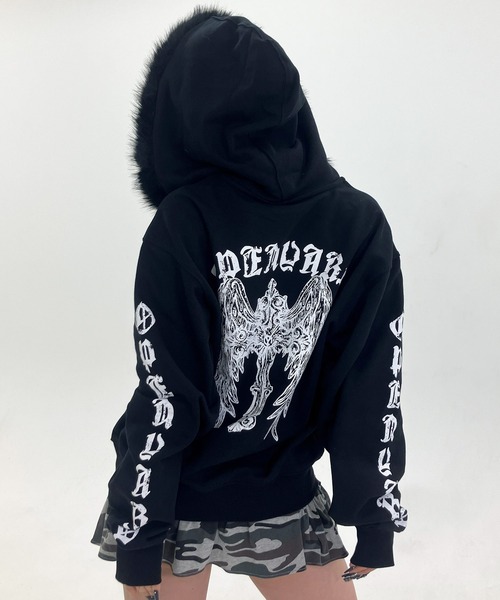 OY(オーワイ)の「『OY/オーワイ』GOTHIC CROSS FAUX FUR HOODIE ZIP UP/ゴシッククロス ファーフードパーカー(パーカー・レディース・ブラック/グレー・M/L)」の11枚目の写真