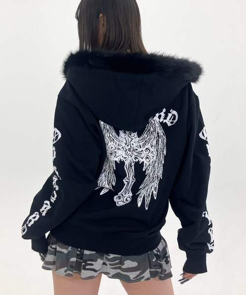 セール】『OY/オーワイ』GOTHIC CROSS FAUX FUR HOODIE ZIP UP