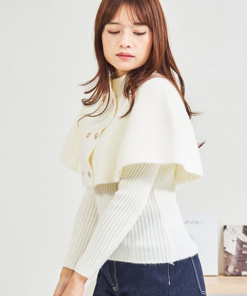 MISCH MASCH(ミッシュマッシュ)の「ZOZO限定 金ボタンケープ2wayニット(ニット/セーター・レディース・ブラウン/ホワイト・フリ-)」の19枚目の写真