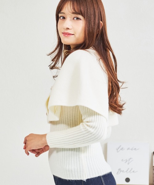 MISCH MASCH(ミッシュマッシュ)の「ZOZO限定 金ボタンケープ2wayニット(ニット/セーター・レディース・ブラウン/ホワイト・フリ-)」の20枚目の写真