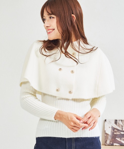MISCH MASCH(ミッシュマッシュ)の「ZOZO限定 金ボタンケープ2wayニット(ニット/セーター・レディース・ブラウン/ホワイト・フリ-)」の21枚目の写真