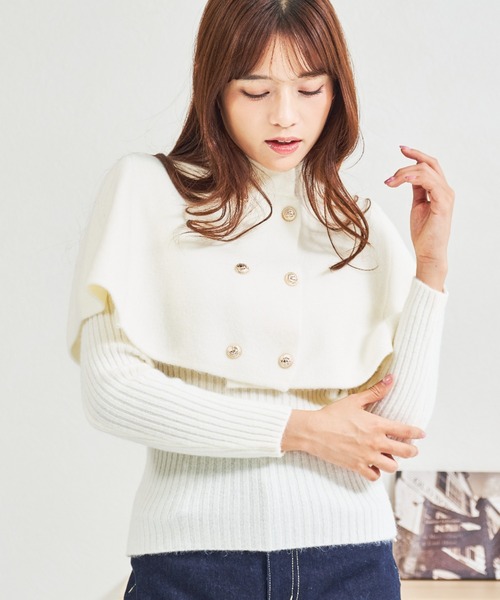 MISCH MASCH(ミッシュマッシュ)の「ZOZO限定 金ボタンケープ2wayニット(ニット/セーター・レディース・ブラウン/ホワイト・フリ-)」の22枚目の写真