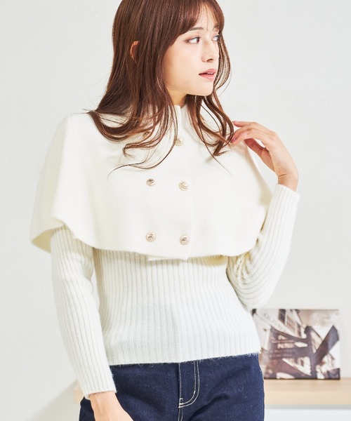 MISCH MASCH(ミッシュマッシュ)の「ZOZO限定 金ボタンケープ2wayニット(ニット/セーター・レディース・ブラウン/ホワイト・フリ-)」の4枚目の写真
